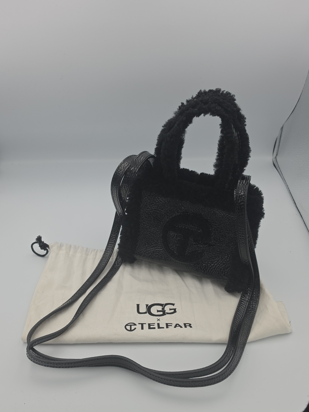 Telfar X Ugg Collab Black On Black Crinkle Sherpa Small Shoppers Tote (NWOT)🖤